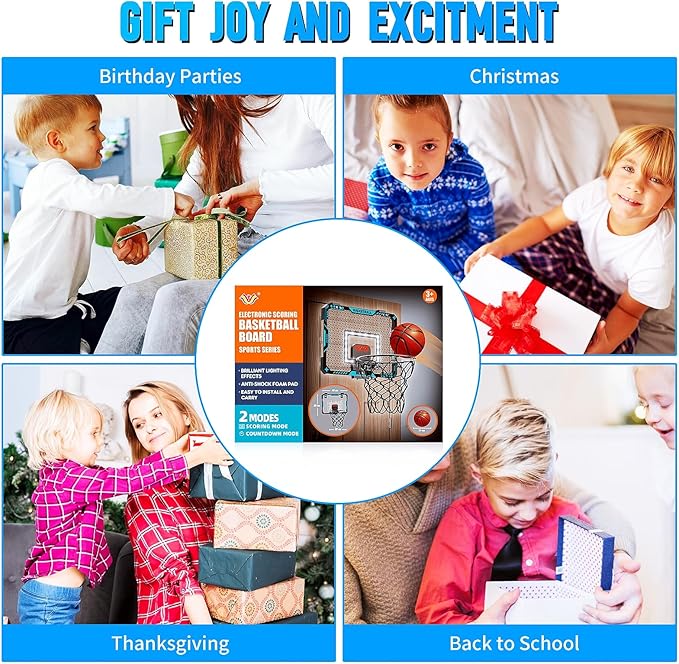 BATURU Mini Basketball Hoop Indoor for Kids – Over The Door Basketball Hoop with LED Scoreboard, Lights, Sound – Sports Gifts Toys for Boys Ages 5-12