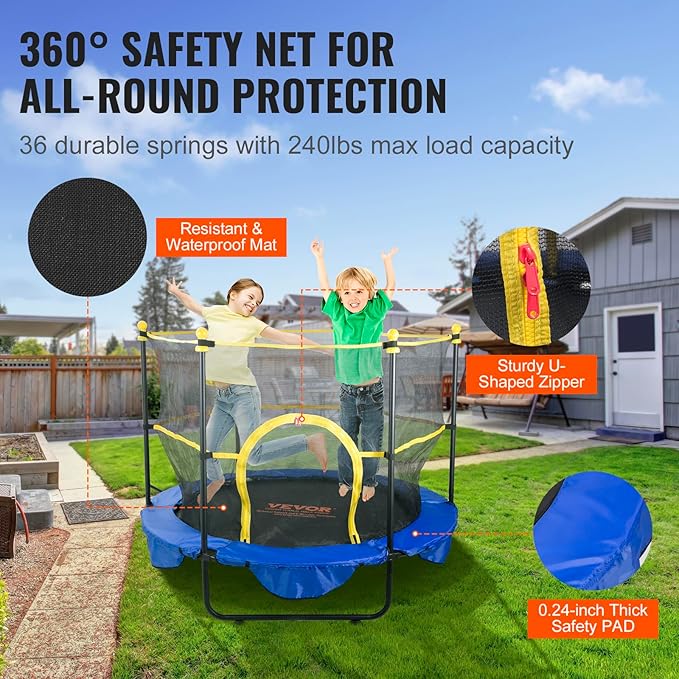 VEVOR 5FT Trampoline 50"/55"/56 * 35" for Indoor/Outdoor use for Toddlers, Foldable Mini Baby with Foam Handle, Recreational Birthday Gift