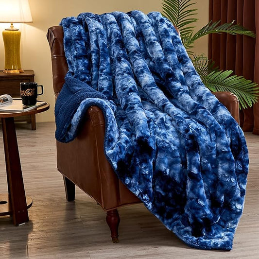 NEWCOSPLAY Super Soft Faux Fur Throw Blanket for Couch Indigo Fuzzy Plush Warm Blanket for Sofa Bed (Indigo, Throw(50"x60"))
