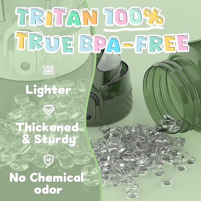 OLDLEY 12oz Kids Water Bottle for School - Motivational With Silicone Straw, Leak-Proof Tritan BPA-Free, Reusable for Girls Boys, Jade