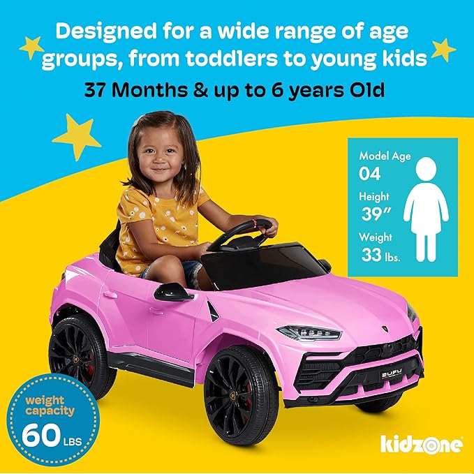 Kidzone Ride On Car 12V Lamborghini Urus Kids Electric Vehicle Toy w/Parent Remote Control, Horn, Radio, Port, AUX, Spring Suspension, Opening Door, LED Light - Red