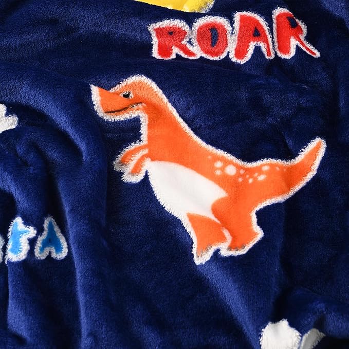Dinosaur Glow in The Dark Blanket Dinosaur Toys Gifts for Boys Girls 1 2 3 4 5 6 7 8 9 10 11 12 Year Old Kids Blanket with Dino Soft Fleece Bed Couch Throw Home Decor (Navy Blue 50"x60")