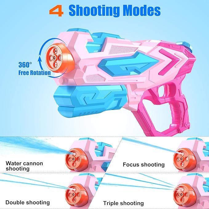 4 PCS Water Gun for Kids, Super Squirt Guns Water Soaker Blaster - 4 Shooting Modes Switch - 26 Ft Long Shooting Range - Summer Water Toys Gun for Boys Girls Adults Outdoor Pool/Garden - Pink