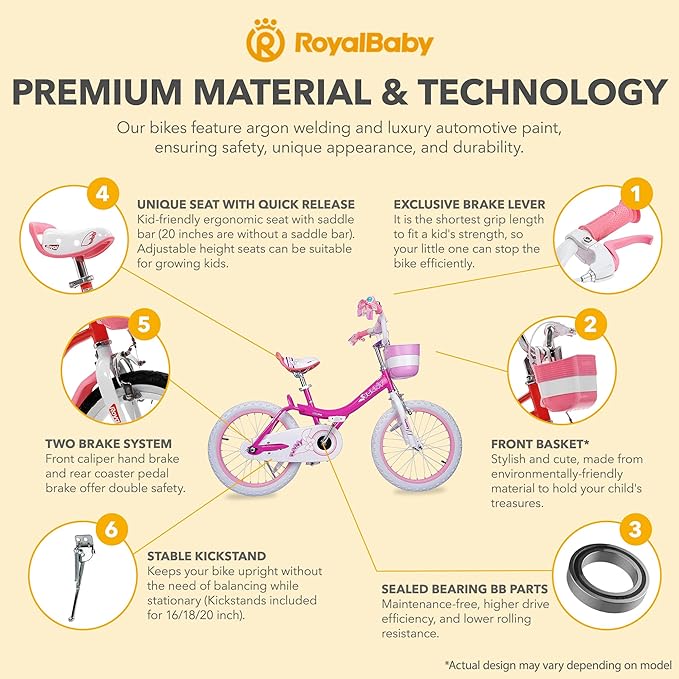 Royalbaby Princess Girls Kids Bike 12 14 16 18 20 Inch Children Bicycle with Basket for Age 3-12 Years