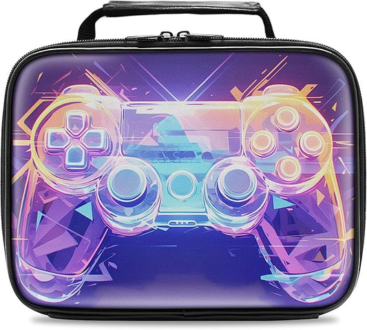 Gamer Lunch Box for Boys,Leather Boys Lunch Bag for Kids,Gamer Gifts for Kids,Insulated Video Game Lunchbox,Reusable Portable Lunchbox for School Travel Picnic Hiking Beach