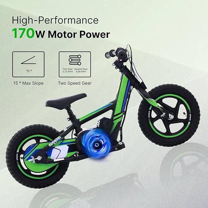 Electric Dirt Bike for Kids 3-6, 170W Racing Experience Lightweight Motorcycle, New Aluminum Frame with 2 Power Modes, 24V Detachable Battery, 12 Inch Knobby Tires