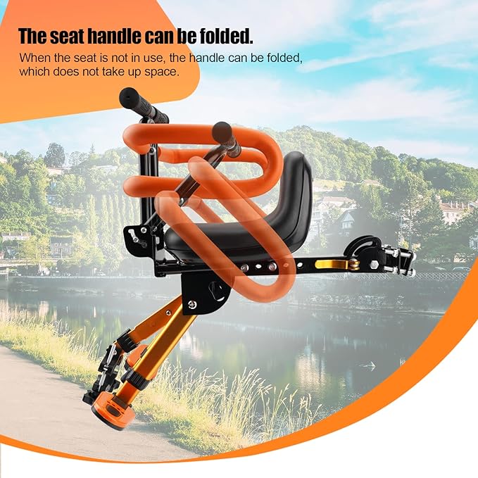 Kids Bike Seat with Handlebar Attachment, Detachable Front Mounted Child Bicycle Seats with Foot Pedals for Children 2~5 Years, Compatible with All Adult Mountain Bikes (Handle+Seat)