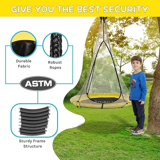 SkyBound Tree Swing Saucer Swing - 600LB Weight Capacity - Outdoor Swing with Hanging Straps - Waterproof Tree Swings for Kids - Tire Swings for Trees - Durable Flying Swing Seat for Children