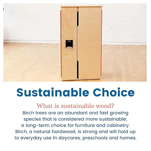 ECR4Kids Play Kitchen Refrigerator, Wooden Playset, Natural