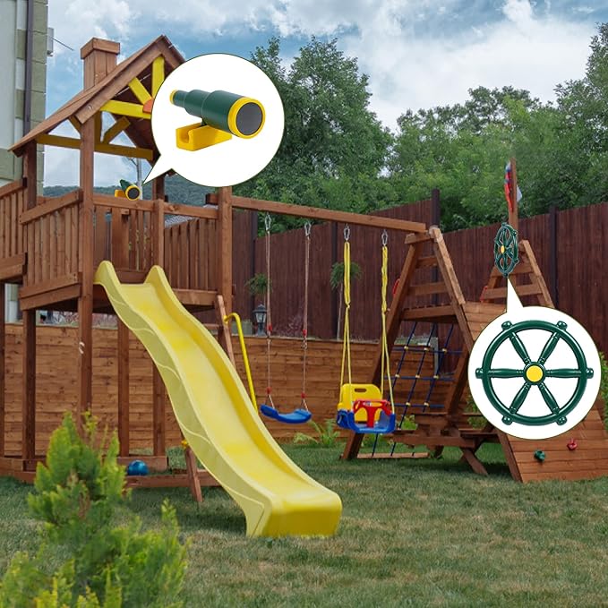 RedSwing Playground Accessories for Kids, Play Set Attachments with Pirate Ship Wheel and Telescope for Outdoor Backyard, Swing Set Replacement for Treehouse, Easy to Set Up