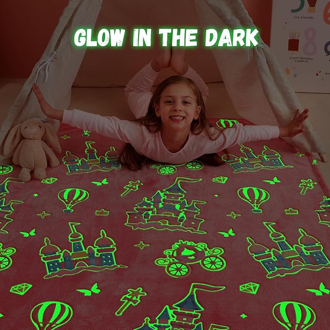 Glow in The Dark Castle Blanket,Castle Gifts Toys for Girls,Birthday Presents Decor for Kids Age 3-14 Year Old Daughter Teen Child Toddler Soft Luminous Christmas Bedroom Throw Blanket 50"x60"