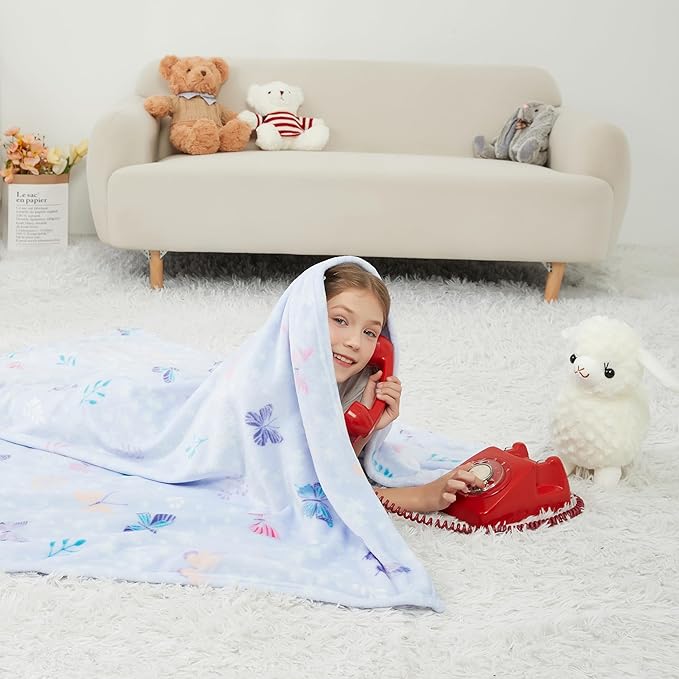 Viviland Kids Throw Blanket, Purple Butterfly Blankets for Kids, Soft Warm Lightweight Plush Throw Blanket Fleece Throw Blanket for Sofa Chair Couch Bed, for Kids, 50" x 60"