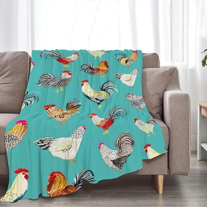 Farmhouse Chicken Blanket Ultra Soft Cozy Farm Rooster Throw Blanket Fleece Fuzzy Plush Bedding Country Chicken Gifts for Women Girls Kids Adults 60"x50"