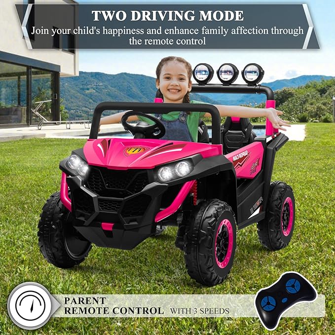 OTTARO 2 Seater Ride on Car Truck,24V Electric Vehicle Car for Kids 3-8 Years,200W Motors,4 Shock Absorbers, Music Play,Bright Light, Remote Control(Pink)