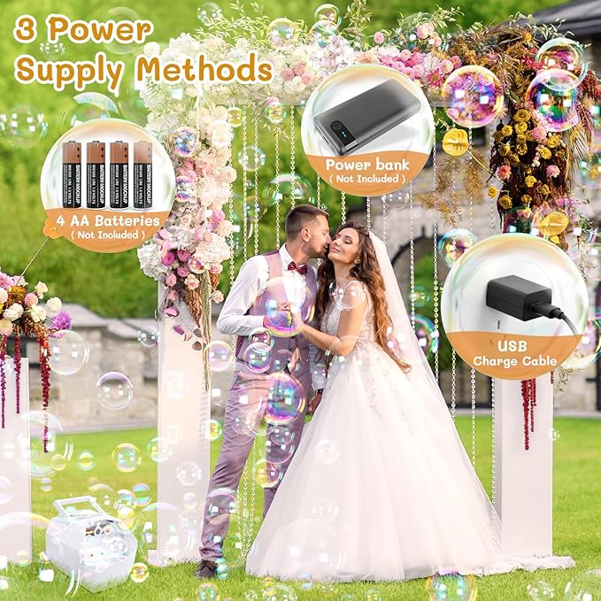 Theefun Bubble Machine: 500ML Automatic Bubble Blower Max 15000 Bubbles per Min for Kids and Toddlers, Battery or USB Operated Portable Bubble Maker for Parties Weddings Birthday White