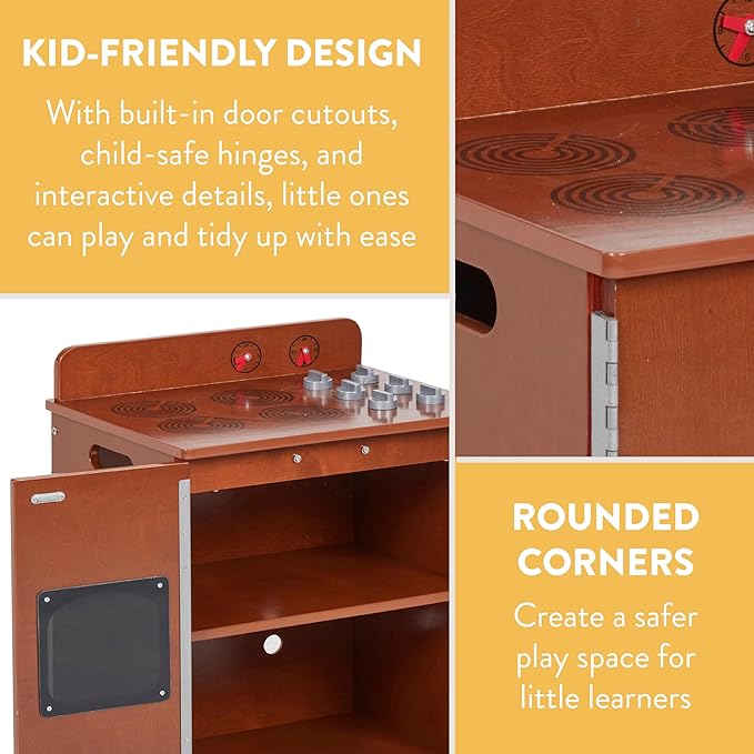 Chef's Station Kids Wooden Pretend Kitchen Stove, Play Kitchen, Dark Walnut
