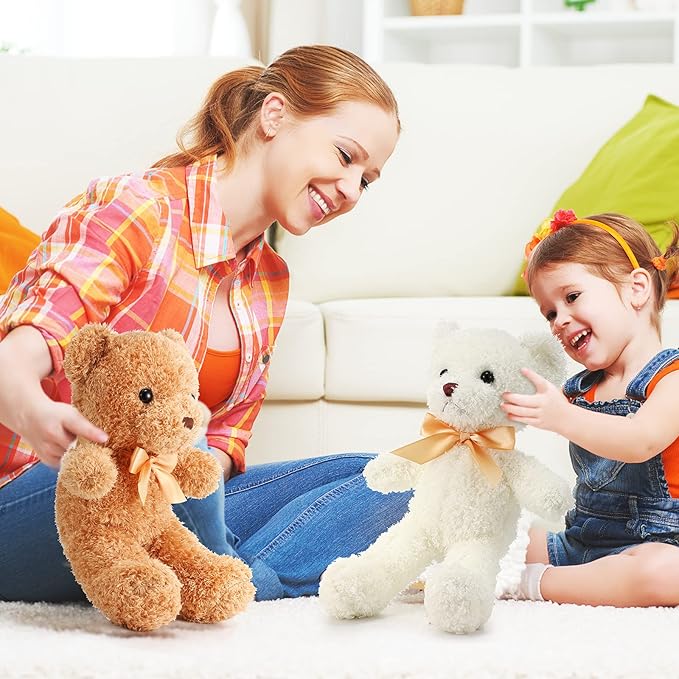 Lenwen 18 Pcs Bear Stuffed Animals Bulk 12 Inch Soft Plush Bears Doll Small Stuffed Toy for Boy Girl Baby Shower Valentines Christmas Birthday Decor Gift Party Favors(Light Brown, White)