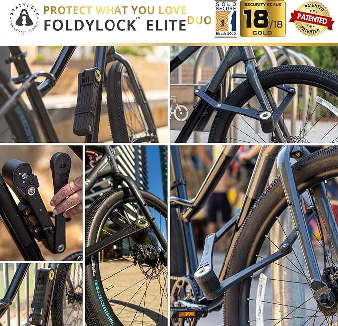 Seatylock Foldylock Elite Folding Bike Lock Set - Patented 2 Matching Bicycle Locks with 6 Identical Keys - 18/18 Heavy Duty Anti Theft Secure Guard with Keys & Case Mount - 43.3"