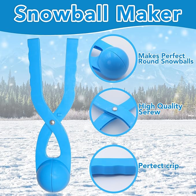 Snow Toys, Snowball Maker Snow Ball Shaper Molds with Handle for Kids Outdoor Indoor Winter Snowball Fight Maker Tool Clip Snow Games for Toddlers Boys Girls Ages 4 5 6 7 (Set of 2,Green,&Ocean Blue)