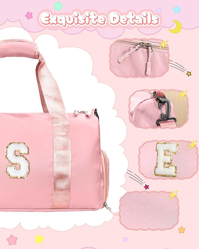 Gifts for 3 4 5 6 7 8 9 10 Year Old Girls-Girl Gym Bag with Shoe Compartment, Kid Personalized Weekender Dance Bags, Initial Travel Tote with Makeup Pouch, Gift Ideas for Kids (Letter M)