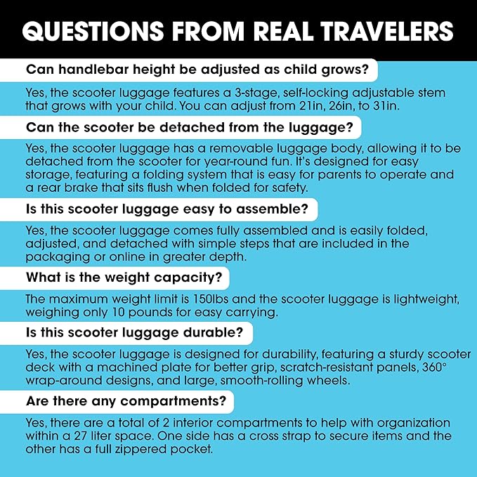 KIDDIETOTES Detachable 4-in-1 Scooter Luggage for Kids – Ride-On Suitcase with Removable Luggage Body, Adjustable Handlebar, Durable Deck & Brake, Carry-On Size – Travel & Play