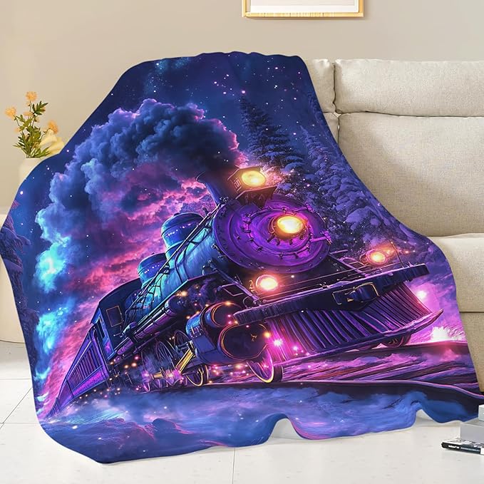 Train Blanket for Boys, Steam Train Flannel Throw Blanket, Lightweight Soft Cozy Fleece Stuff Blankets Gifts for Kids Girls Couch Sofa Bed 80" x 60"