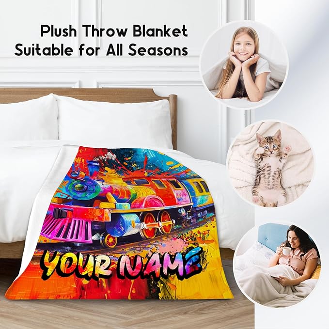 Boys Blanket - Train Blankets Gifts for Toddler Kids - Soft Flannel Throw for Room Decor Bed - 4 Sizes