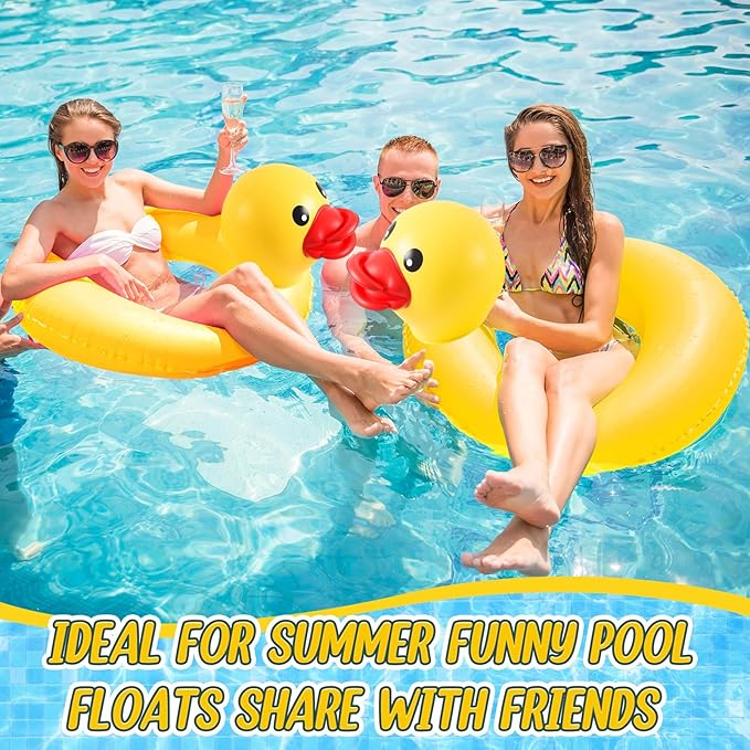 Hungdao 2 Pcs Funny Duck Pool Floats Large 39.4'' Rubber Ducks Floatie Inflatable Tube Swim Ring Giant for Summer Beach Swimming Pool Carnival Birthday Party Floaty Supplies Adults (Cute)