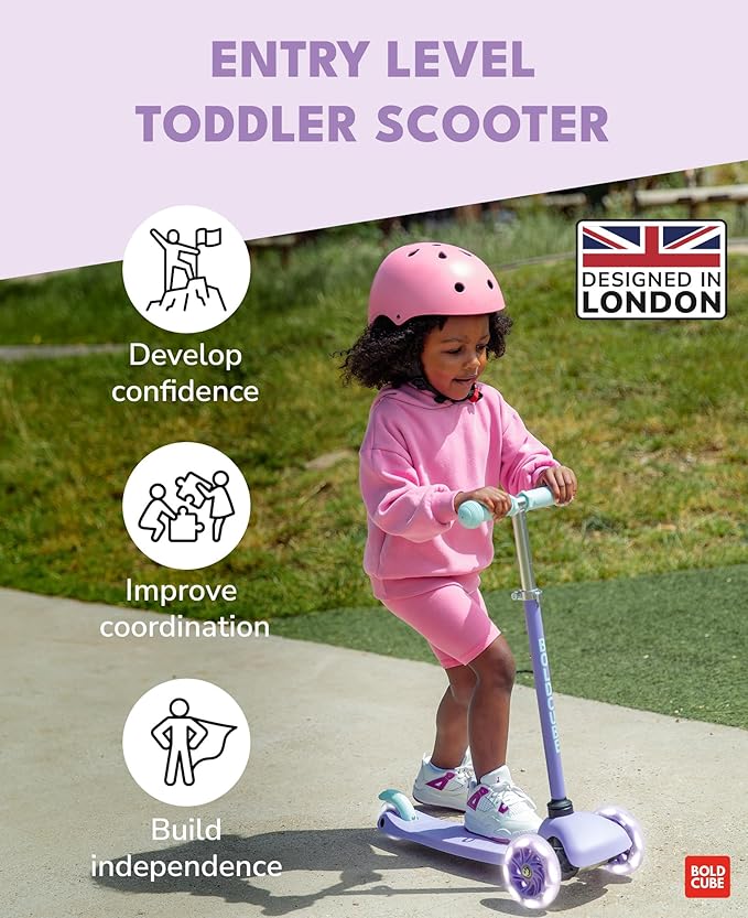 Teeny | 3 Wheel Mint Scooter for Kids & Toddlers Ages 3-6 Years | Flashing Wheels | Height Adjustable 53 to 70 cm | My First Scooter