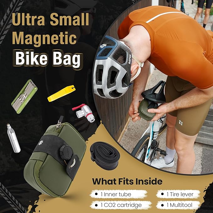 Lumiere & Co. Falcon Magnetic Saddle Bag – 0.37L | 5"x 3"x 1.5" | Sleek Minimalist Design, Fast Magnetic Buckle Attachment | Cycling Bike Bag (Green, Ultra Small)