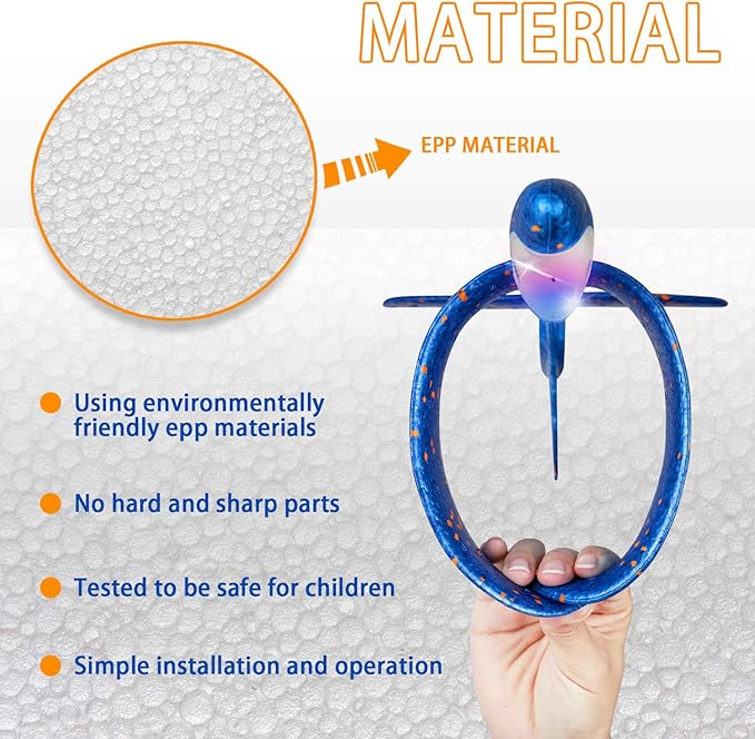 2 Pack LED Light Airplane,17.5" Large Throwing 2 Flight Mode Glider Plane,Flying Toy for Kids,Gifts for 3 4 5 6 7 8 9 Years Old Boy,Outdoor Sport Toys Birthday Party Favors Foam Airplane