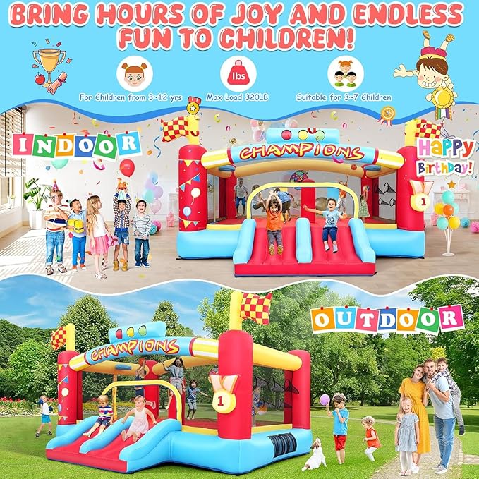 AKEYDIY Bounce House Ball Game Park- Large Bounce House for Kids 8-12, Sports Mania Bouncy House with Large Bounce Area/Dual Slides Inflatable Bouncer with Blower - Huge16ft x10ft