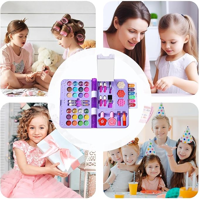 Kids Real Makeup Sets for Girls - Girl Toys, Safe Washable Children Pretend Dress Up Toys Make Up Starter Kit, Easy Cleanup Birthday | nontoxic Cosmetic Case Makeups Sets for Girls Ages 2-12
