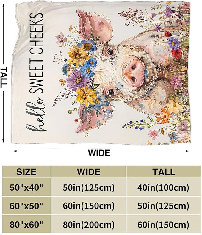 Funny Pig Farm Throw Blanket - Soft, Warm & Cozy Fleece for Couch, Sofa, Bed - 50"x40" - Funny Animal Gift for Girls, Women, Men, Kids, Adults