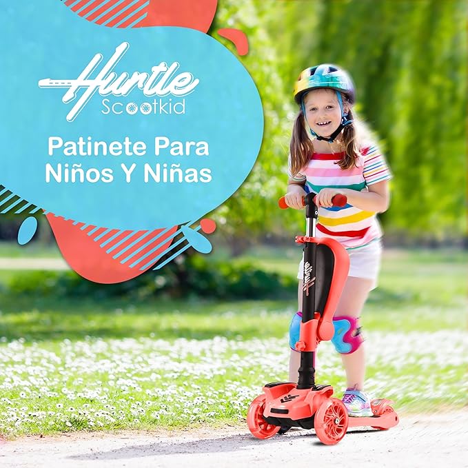 Hurtle 3-Wheeled Scooter for Kids - Wheel LED Lights, Adjustable Lean-to-Steer Handlebar, and Foldable Seat - Sit or Stand Ride with Brake for Boys and Girls Ages 1-14 Years Old