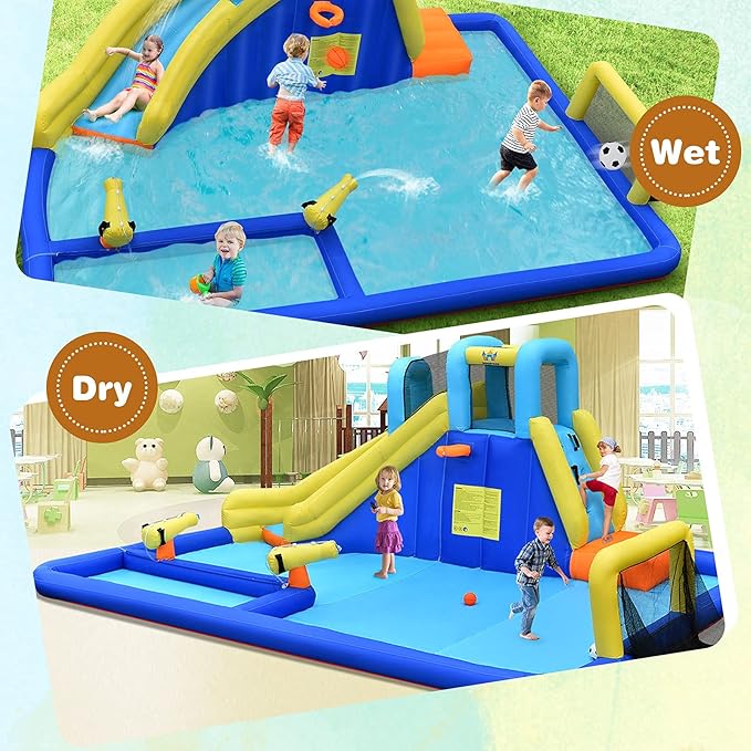 BOUNTECH Inflatable Water Slide, 7-in-1 Giant Waterslide Park for Outdoor Fun with Water Soccer Splash Pool, 735w Blower, Blow up Water Slides Inflatables for Kids and Adults Backyard Party Gifts