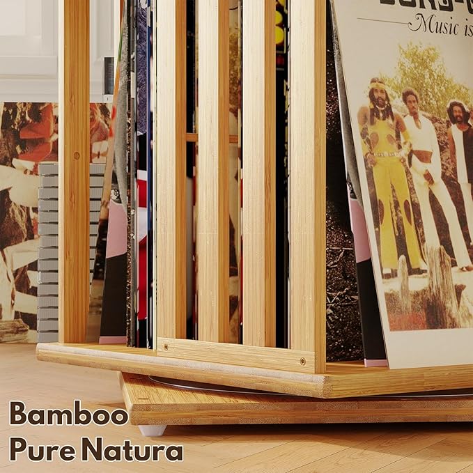 YOWOS Rotating Bookshelf Tower, 360 Display Spinning Bookcase, Bamboo Bookshelf Floor Standing Storage Rack, Wood Narrow Book Shelf Organizer for Kids&Adults (Nature, 2 Tier)