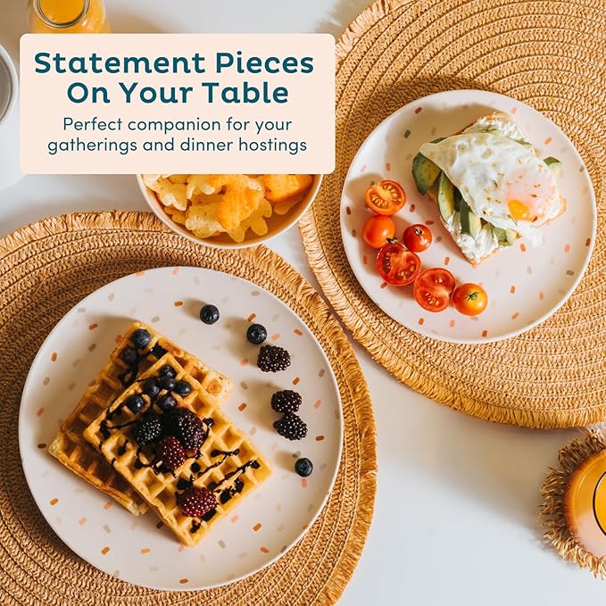 Nook Theory 4 Pack Reusable Bamboo Plates - Non-Toxic Toddler and Kids Plate, Dishwasher Safe, Not Microwavable Dinnerware (Confetti 8")