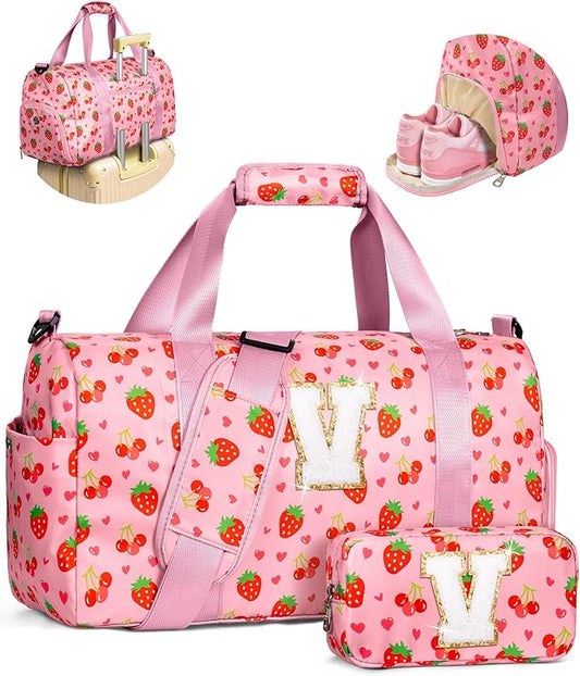 Gifts for Kids Preteens Teenage Girls, Personalized Duffle Bag with Makeup Bag, Cute Trendy Stuff for Girls, Gift Ideas for 3 4 5 6 7 8 9 10 11 12 13 Year Old Girl, Cute Weekender Bag