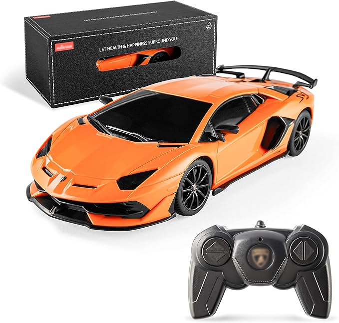 BEZGAR Remote Control Car Licensed RC, 1:24 Lambo Toy Car for Kids, Lambo Aventador SVJ Remote Control Model Electric Sport Racing Hobby Toy for 3 4 5 Year Old Boy Birthday Gift (Orange)