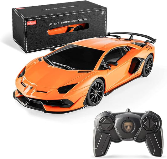 BEZGAR Remote Control Car Licensed RC, 1:24 Lambo Toy Car for Kids, Lambo Aventador SVJ Remote Control Model Electric Sport Racing Hobby Toy for 3 4 5 Year Old Boy Birthday Gift (Orange)