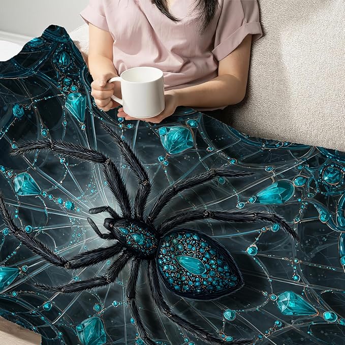 Spider Blanket Halloween Spider Lovers Flannel Blanket Lightweight Cozy Soft Throw Blankets Gift for Women and Men Couch Sofa Bed 80" x 60"