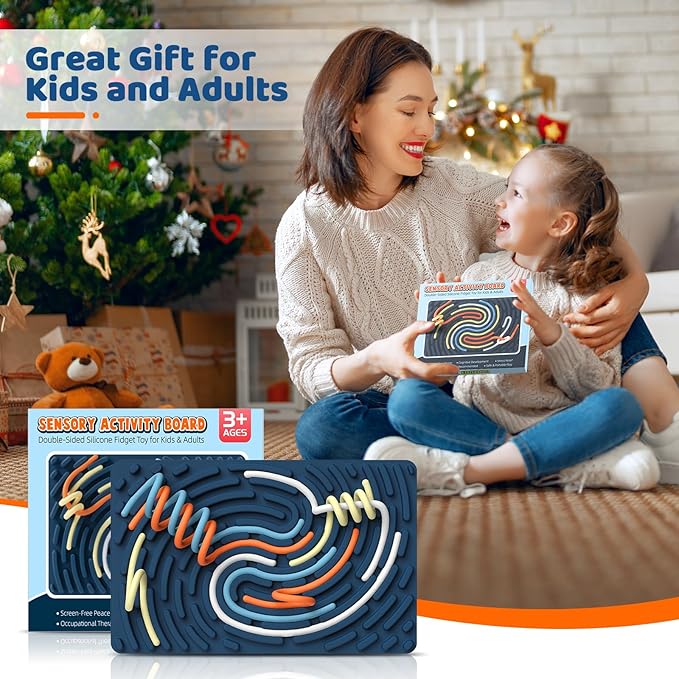 Sensory Activity Board: Ednzion Double-Sided Silicone Fidget Toy for Kids & Adults | Silent, No Mess, Calming for Anxiety, ADHD & Autism | Portable with Travel Bag & 20 Strings | Ages 3+