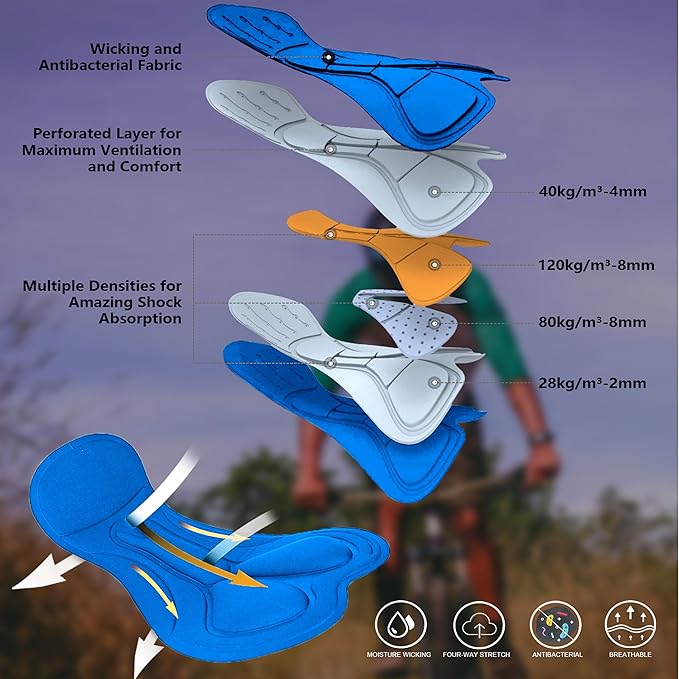 Men's Mountain Bike Shorts 3D Padded Baggy Bicycle Riding Cycling Shorts Quick Dry Lightweight Biking Shorts