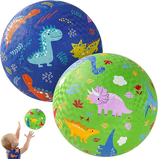 PlayZap 2 Pack Playground Balls for Kids, Dinosaur Kickballs for Toddlers 1-8, 8.5 in Rubber Balls with Pump, Indoor & Outdoor Dodgeball Toys for Boys & Girls Gifts