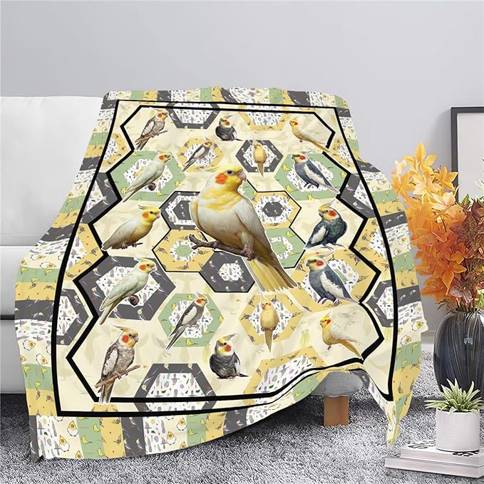 Parrot Bird Throw Blanket Cute Cockatiel Blanket Gifts for Girls Women Kids Boys Adults Men Super Soft Cozy Plush Fluffy Fuzzy Fleece Blanket Home Decor 50''X60''