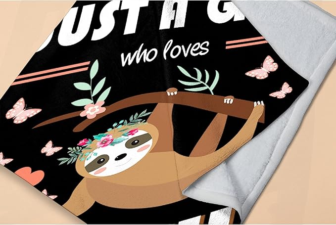 Sloth Blanket for Adults Just Girl Loves Sloths Soft Blankets and Throws Flannel Cozy Lightweight Quilt Gift Perfect for Bed Sofa Couch-50 x40 Small for Kids