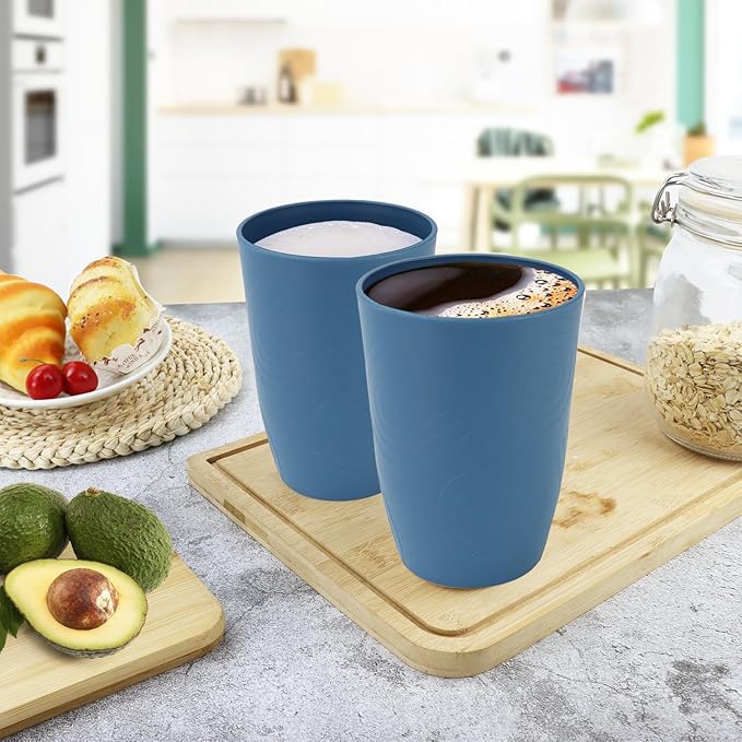 Drinking Glasses Wheat Straw Cups Alternative to Plastic Cups 16 OZ - Unbreakable Cup Set of 6 Reusable Drinking Cup Plastic Glasses Tumbler Dishwasher Safe Cups for Kitchen - Blue