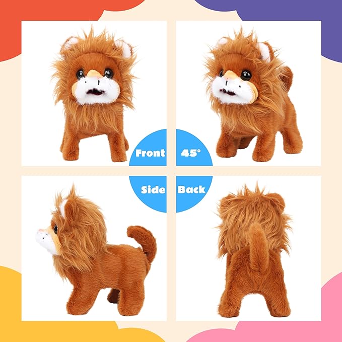 Cuteoy Walking Brown Lion Stuffed Animal Speaking Roar Plush Electric Interactive Animated Plushies Toy for Girls Boys Birthday