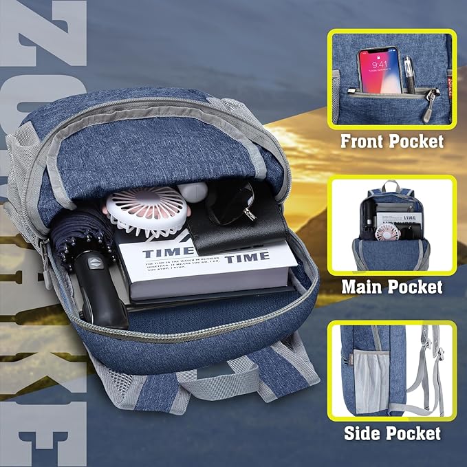 ZOMAKE 10L Lightweight Packable Hiking Backpack, Small Travel Hiking Daypack for Women Men Tear Resistant Foldable Day Pack for Camping Outdoor Sports(Navy Blue)